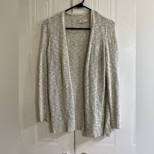 Loft Open Front Sweater Womens Medium Petite Beige 24% Linen 17% Silk Cardigan